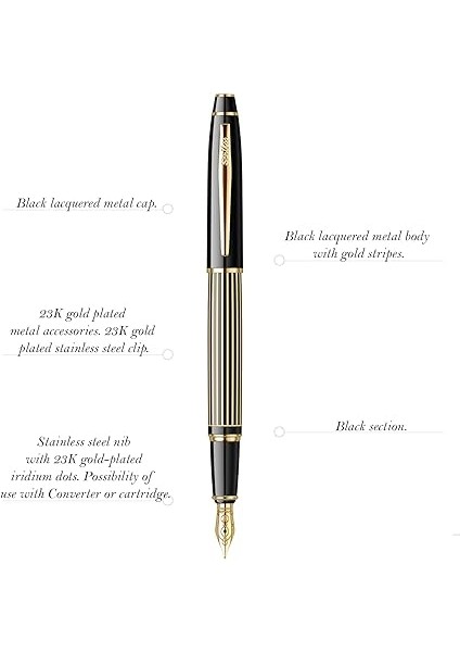 35L Dolmakalem Çizgi Desenli Siyah Altın M Uç modelleri