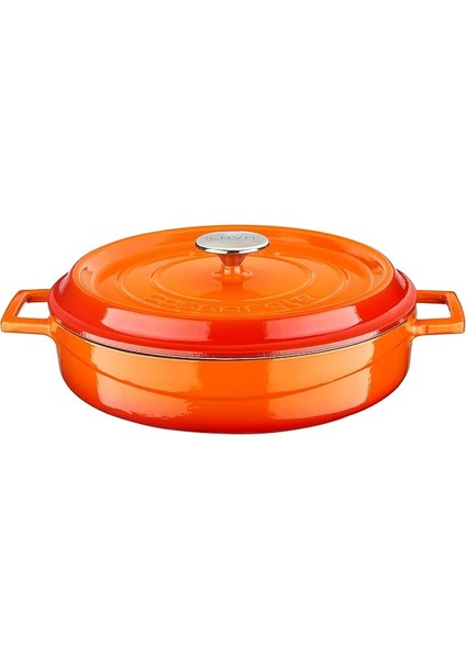 Döküm Çok Amaçlı Yayvan Tencere Döküm Demir Yekpare Kulplu Edition Serisi ÇAP(Ø)28CM. Turuncu