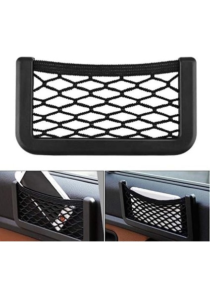 Torpidoya Yapışan Telefon Tutucu File – 15X8 cm Elastik Ceplik, Çift Taraflı Bantlı, Araç Içi Organizer Cep, Kalem, Kart, Usb, Gözlük, Cüzdan Için