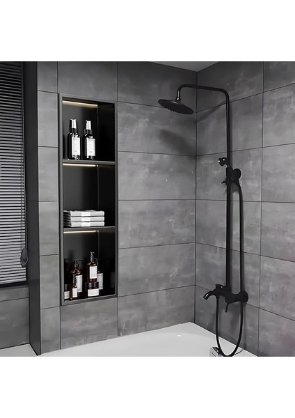 Işıklı Mat Siyah Paslanmaz Çelik Duş Nişi - Gömme Tasarım, Fayans Gerektirmez, Banyo Üstü Montaj Için Mükemmel, Şık ve Işlevsel Depolama Çözümü