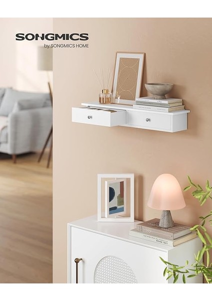 Duvar Rafı, 2 Çekmeceli Asma Raf, Parlak Yüzey, 15 Kg'a Kadar Taşıma Kapasitesi, 65 x 15 x 10 Cm, Koridor, Oturma Odası ve Mutfak, LWS65WT, Ahşap fırsatları