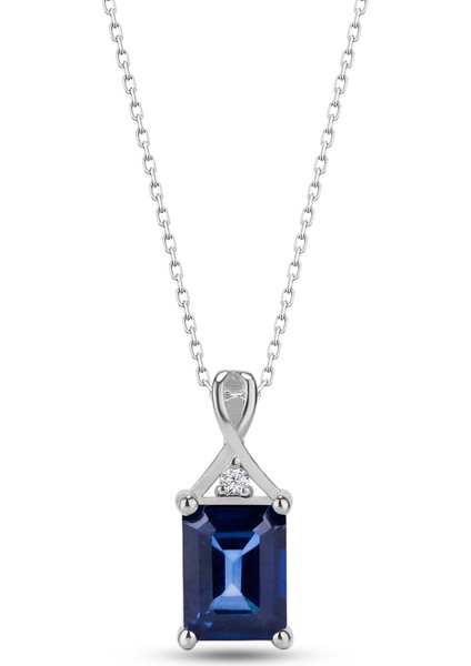 925 Ayar Gümüş Safir Baget Kesim Pırlanta Detaylı Kolye Kadın Hediyelik Altın Rose Kaplama modelleri