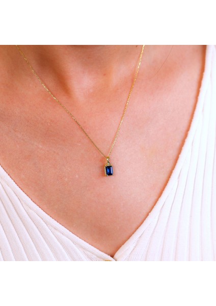 925 Ayar Gümüş Safir Baget Kesim Pırlanta Detaylı Kolye Kadın Hediyelik Altın Rose Kaplama fırsatları