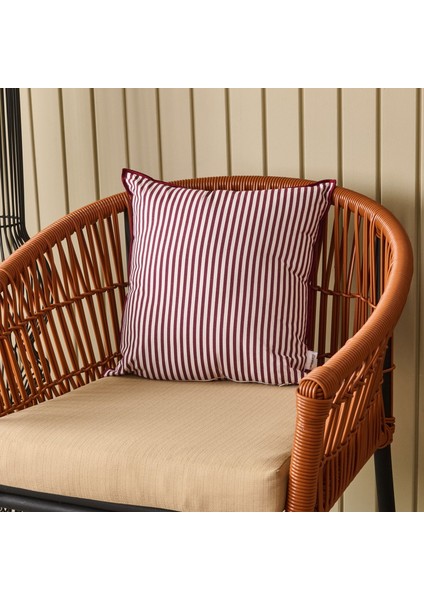 Soft Earthy Hues Çizgili Kırlent - Ekru / Mürdüm - 40X40 cm