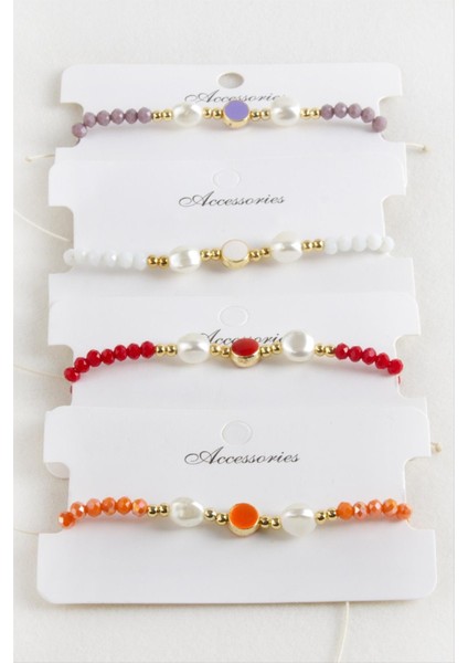 Mineli Inci Kristal Makrome Ip Bileklik