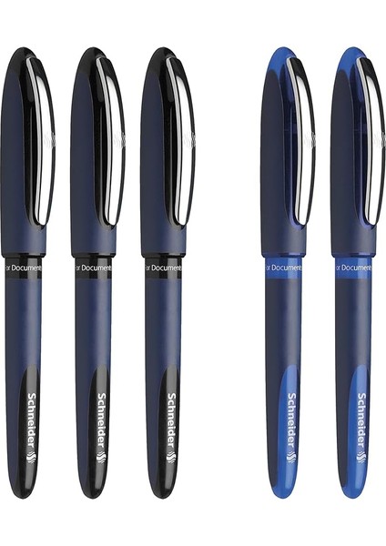 Schneider One Business Roller Kalem, Ultra Pürüzsüz 0,6 mm Uç, 5 Kalem, 3 Siyah, 2 Mavi