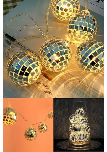 Mini Disko Topu Dekoratif Süsleme 10 Lu LED Zinciri Pilli Süs LED Şerit Disko Topu LED Işık 1430 modelleri