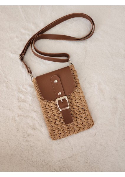Örgü Telefon Çantası Taba Deri Kapaklı Askılı fiyatları