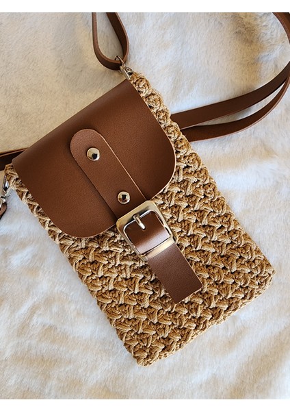 Örgü Telefon Çantası Taba Deri Kapaklı Askılı fırsatları