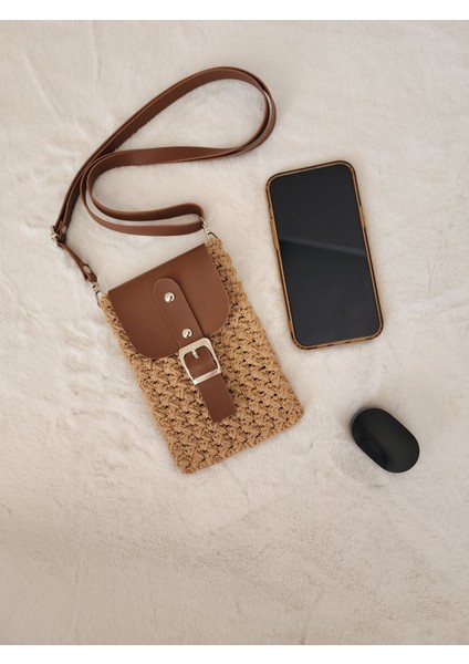Örgü Telefon Çantası Taba Deri Kapaklı Askılı indirimleri