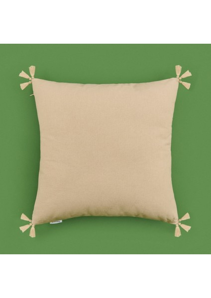Soft Boho Püskül Detaylı Kırlent - Bej - 40X40 cm