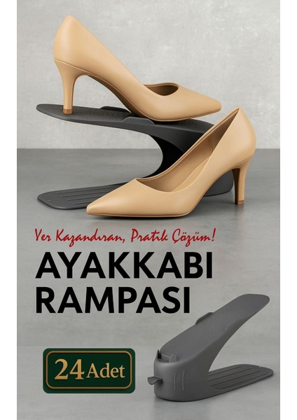 24 Adet Antrasit Ayakkabı Rampası Yer Tasarrufu Kokusuz Modern Ayakkabı Organizeri Ayakkabı Standı