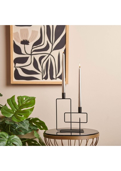 Dekoratif 2 Li Dikey Şamdan - Siyah - 25X20 cm