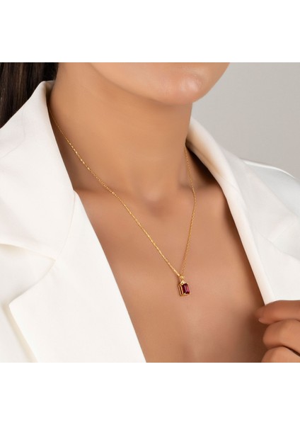 925 Ayar Gümüş Ruby Yakut Baget Kesim Pırlanta Detaylı Kolye Kadın Hediyelik Altın Rose Kaplama fırsatları