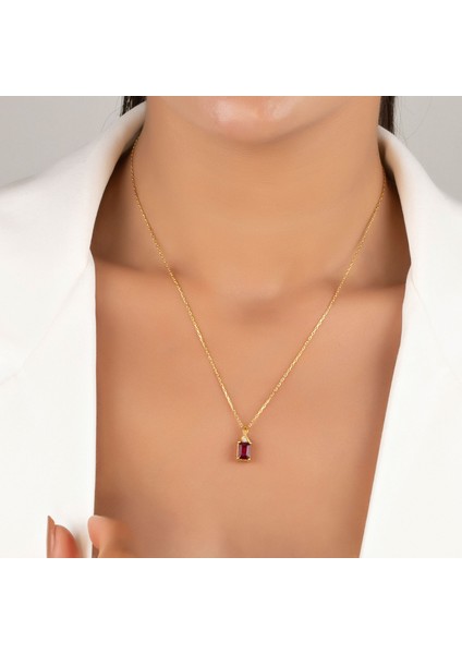 925 Ayar Gümüş Ruby Yakut Baget Kesim Pırlanta Detaylı Kolye Kadın Hediyelik Altın Rose Kaplama indirimleri