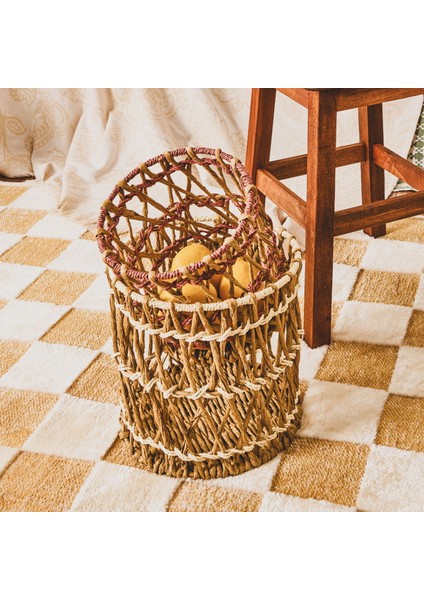 Living Granny Summer Büyük Silindir Dekoratif Sepet - Bej - 25X25 cm