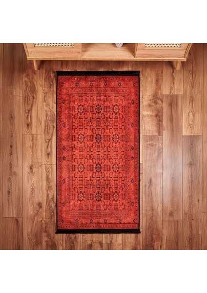 Soft Atlas Afgan Desenli Halı - Kırmızı - 80X150 cm