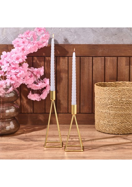 2'li Burgu Şamdan Mumu - Gri - 25 cm