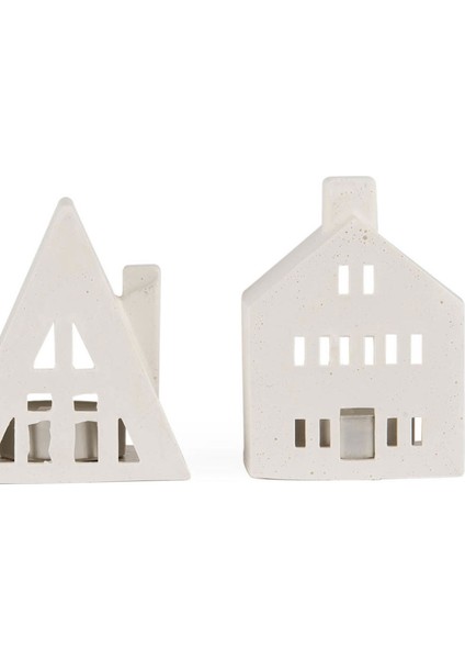 Deco 3'lü Ev Şekilli Mumluk Seti - Beyaz - 19 cm fiyatları