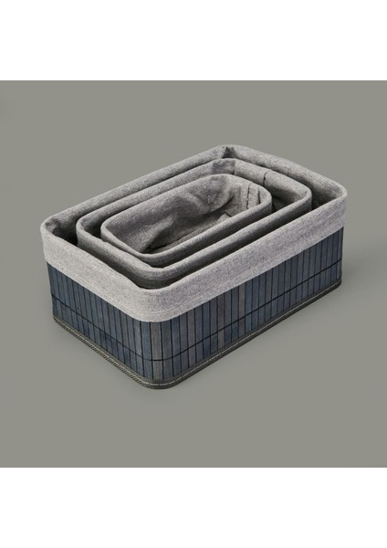 Living 3'lü Çok Amaçlı Dikdörtgen Dekoratif Sepet - Gri