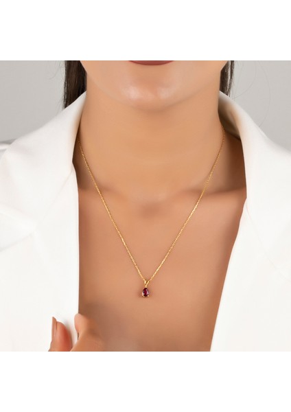 925 Ayar Gümüş Damla Kesim Yakut Kolye -14 Ayar Altın Kaplama - Kadınlar Için Doğum Günü Yıldönümü ve Özel Gün Hediyeleri fiyatları