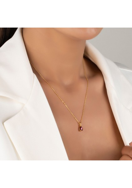 925 Ayar Gümüş Damla Kesim Yakut Kolye -14 Ayar Altın Kaplama - Kadınlar Için Doğum Günü Yıldönümü ve Özel Gün Hediyeleri fırsatları