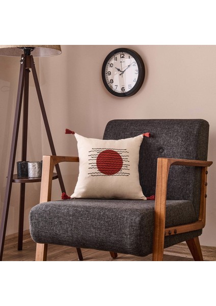 Soft Nakışlı Püsküllü Kırlent - Ekru / Kiremit - 40X40 cm