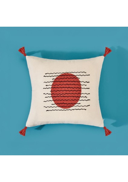 Soft Nakışlı Püsküllü Kırlent - Ekru / Kiremit - 40X40 cm fiyatları