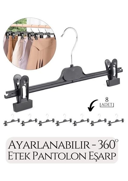 Turk Etek Pantolon Eşarp Kıskaçlı Askı 8 Li Set