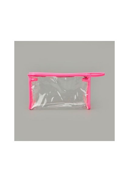 Fosforlu Xl Pvc Kozmetik Çantası - Şeffaf / Pembe - 16X26 cm