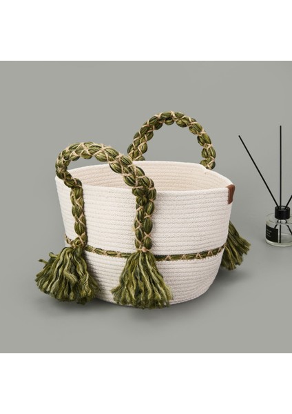 Living Green Culture Dekoratif Sepet - Krem / Yeşil - 25X21 cm fiyatları