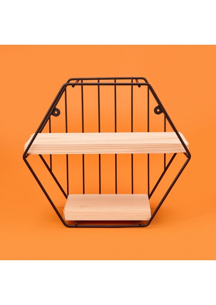 Dekoratif Altıgen Raf - Siyah - 30 cm