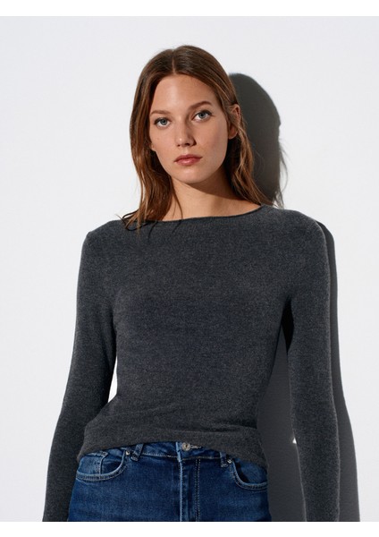 10840 Kayık Yaka Kaşmir Karışımlı Kazak-Füme M. modelleri