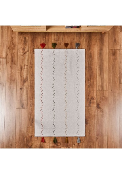 Soft Püsküllü Kilim - Ekru - 80X150 cm