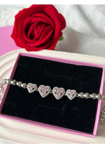 Zirkon Taşlı Bileklik Gümüş Gold Renk Şık Kadın Bileklik Sevgiliye Hediye Kutuluu