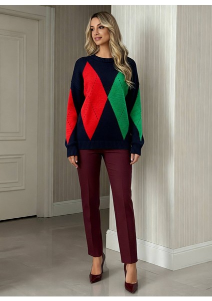 Kadın Baklava Desen Şık Bisiklet Yaka Bisiklet Yaka Kazak modelleri