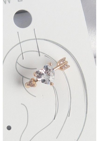 Pirinç Gold Renk Zirkon Taşlı Kalp Ok Model Kadın Kıkırdak Küpe - TJ-BKP10576