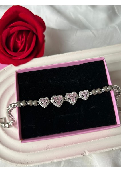 Zirkon Taşlı Bileklik Gümüş Gold Renk Şık Kadın Bileklik Sevgiliye Hediye Kutuluu