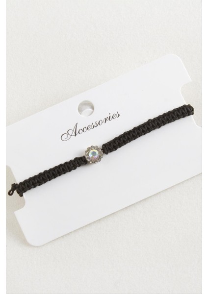 Çiçek Taşlı Makrome Örgülü Bileklik