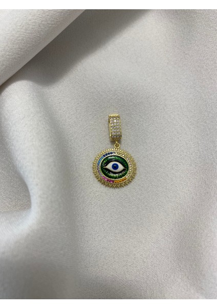 Çelik Gold Renk Suya Dayanıklı Renkli Zarif Zirkon Taşlı Göz Kolye Ucu Ajda Charm