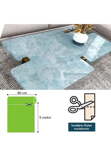 Mermer Desenli Masa Tezgah Mutfak Su Geçirmez Yapışkanlı Folyo Sticker Mavi 5x0,6m indirimleri