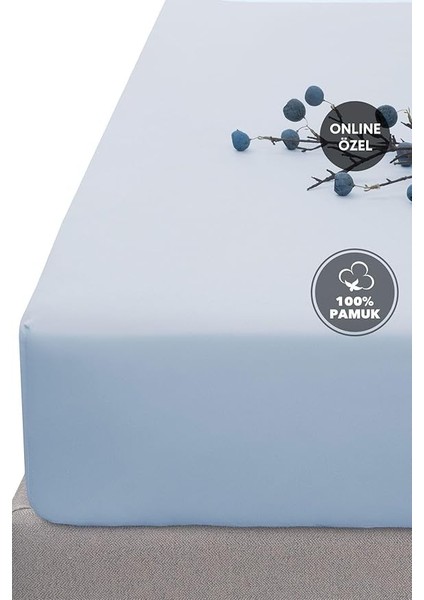 Softy Çift KIŞILIK%100 Pamuk Lastikli Penye Çarşaf - Açık Mavi