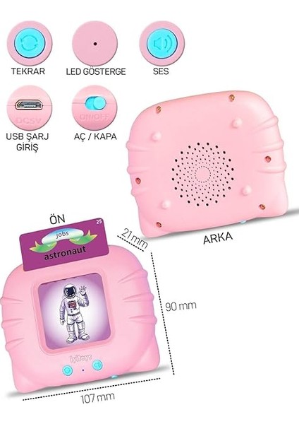 Öğrenim Kartları- Ingilizce Konuşan Sesli Flash Kartlar 112 Kart 224 Görsel Pembe modelleri