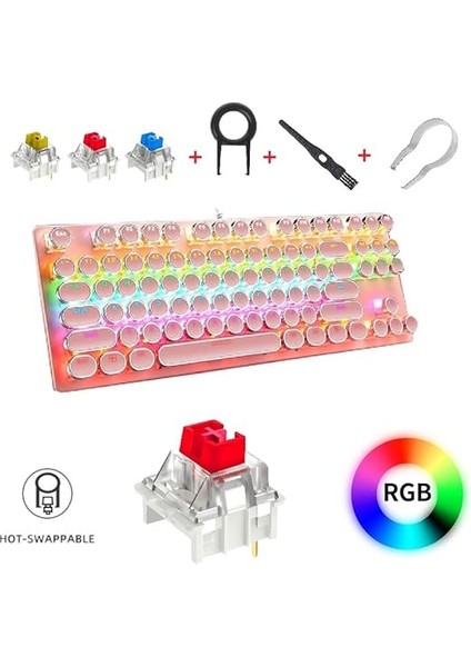 Leaven K550 Kablolu Pembe Klavye Daktilo Tarzı Su Geçirmez LED Rgb Gökkuşağı Renler Mekanik Oyuncu Işıklı Klavye Ergonomik Tasarım Rahat Kullanım 150CM Kablo Uzunluğu Bilgisayar Pc Için (Pembe) fiyatları