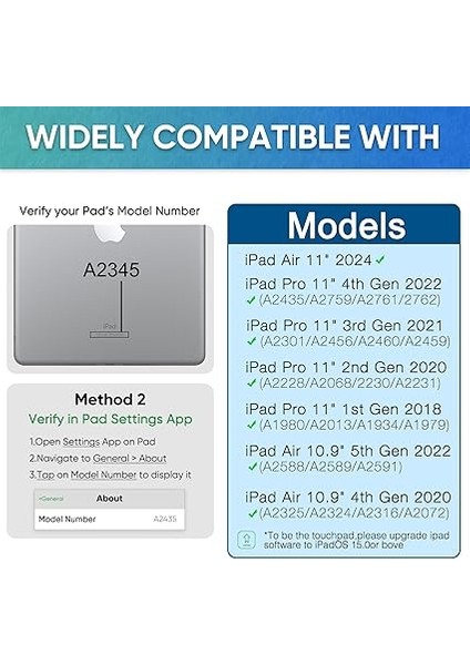 Çıkarılabilir Klavye Kılıfı, iPad Air 11 (M2) 2024, iPad Pro 11 Inç 4th/3rd/2nd/1st ve iPad Air 10.9 Inç 5th / 4. Nesil, Dokunmatik Yüzeyli, 7 Renkli Arka Plan Aydınlatmalı ve Klavye ile Kablosuz fiyatları