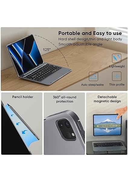 Çıkarılabilir Klavye Kılıfı, iPad Air 11 (M2) 2024, iPad Pro 11 Inç 4th/3rd/2nd/1st ve iPad Air 10.9 Inç 5th / 4. Nesil, Dokunmatik Yüzeyli, 7 Renkli Arka Plan Aydınlatmalı ve Klavye ile Kablosuz fırsatları