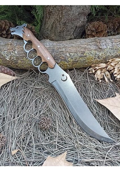 Yıldız Kurt Başlı Ele Geçmeli Kabze 39CM Ayna Yüzey Ormancı Av Bıçağı fırsatları