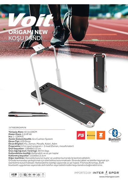 Origami Akıllı Koşu Bandı Katlanabilir Brushless Motor 12KM Hız Kumanda Bluetooth Uygulama Adımsayarlı Programlı indirimleri