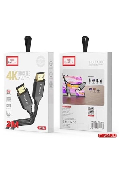4K Ultra Hd Altın Uçlu Hasır HDMI Kablo, 2 Metre modelleri