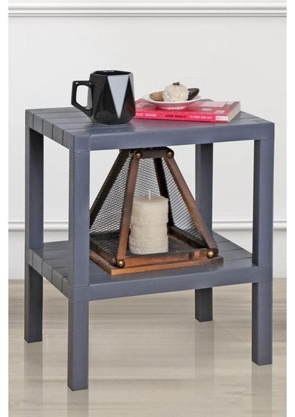 Home 2 Katlı Plastik Balkon Bahçe Sehpası Masası Şezlong Havuz Sehpası Gazetelik Banyo Mutfak Rafı Gri